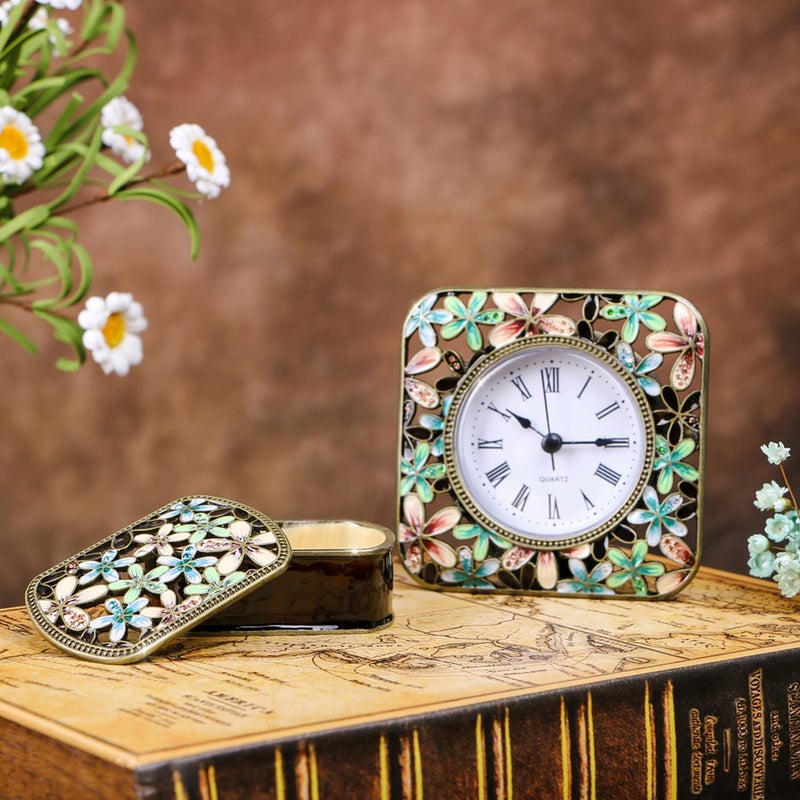Pewery Decorative Mini Table Clock  Vintage Metal Silent Analog Clock Quartz Battery Operated Table Top Clock for Living Room Decor Shelf - Image 3